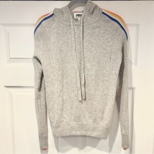 Threads of PRVLG Cashmere Striped Hoodie w/ Zipper Shoulders